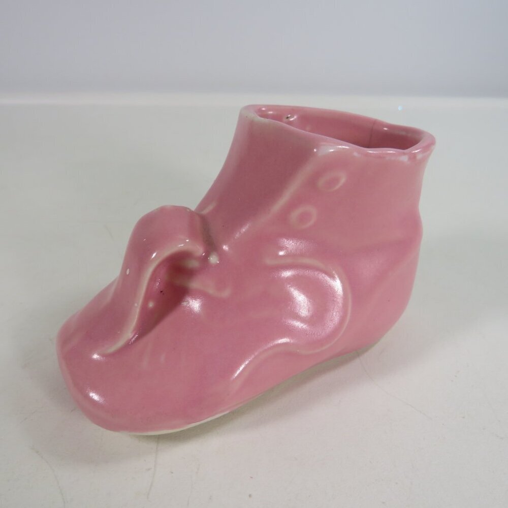 Baby Vintage Ceramic Warm Pink Baby Bootie Shoe Planter Figurine